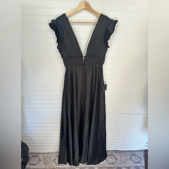 Lulus I'm All Yours Black Satin Cutout Ruffled Maxi Dress - Picture 8 of 8